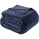 BATTILO HOME Navy Throw Blanket for Couch, Dark Blue Throw Blankets for Sofa, Chair, Living Room, Chenille Knit Throw Blankets for Bed Living Room Home Decor, 51"x67"