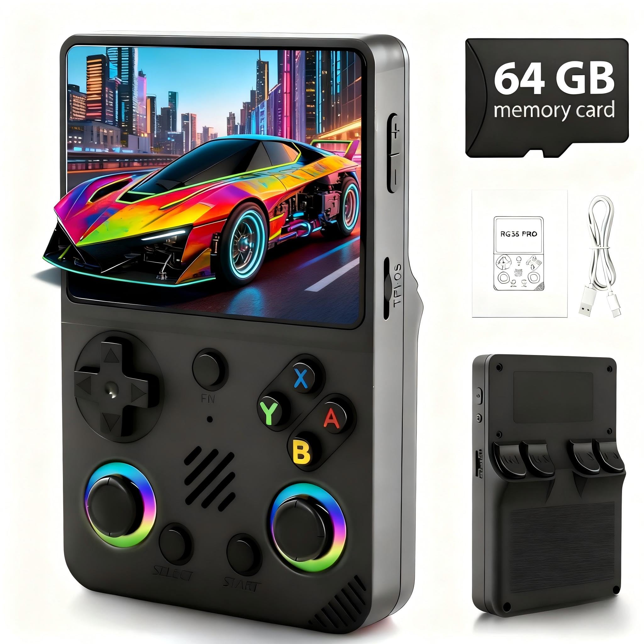 Photo 1 of Rhesusco RG36PRO Handheld Game Console - Support 30000+Classic Games, 64G TF Card, Open Source System, 3.5-Inch Screen, 3000mAh Battery, Portable Console for Travel, Gift for Adult or Partner-Black