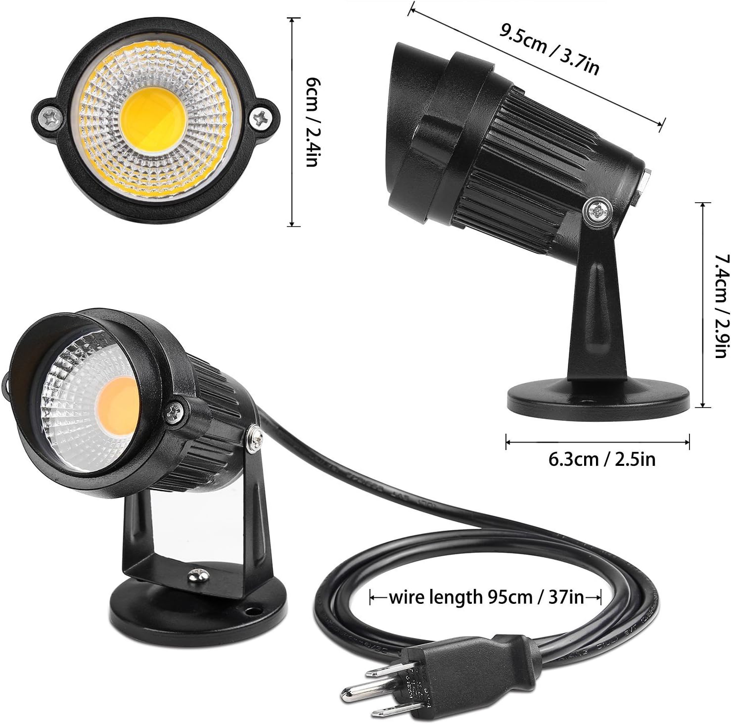 Lemonbest LED Landscape Up Down Light 5W White LED Decorative Spotlight Lamp 110V with Plug for Indoor Outdoor Yard Step Wall Lighting (Warm White) - - 
