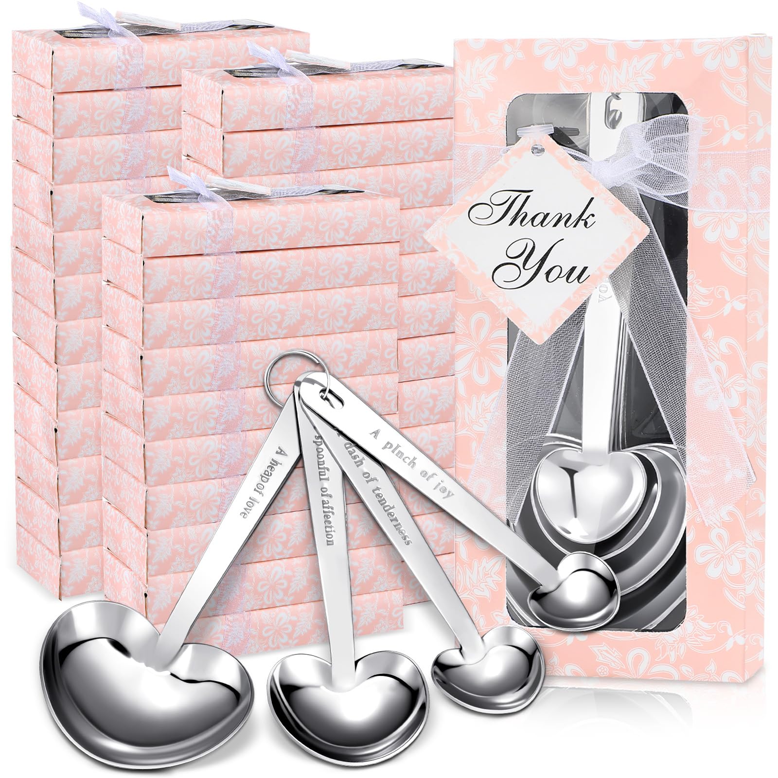 Photo 1 of Yinder 50 Set Heart Shaped Measuring Spoons Wedding Favors for Guests Measuring Spoon Favors Gift with Gift Box and Thank You Card for Wedding Bridal Shower Baby Shower Birthday Souvenirs(Pink)