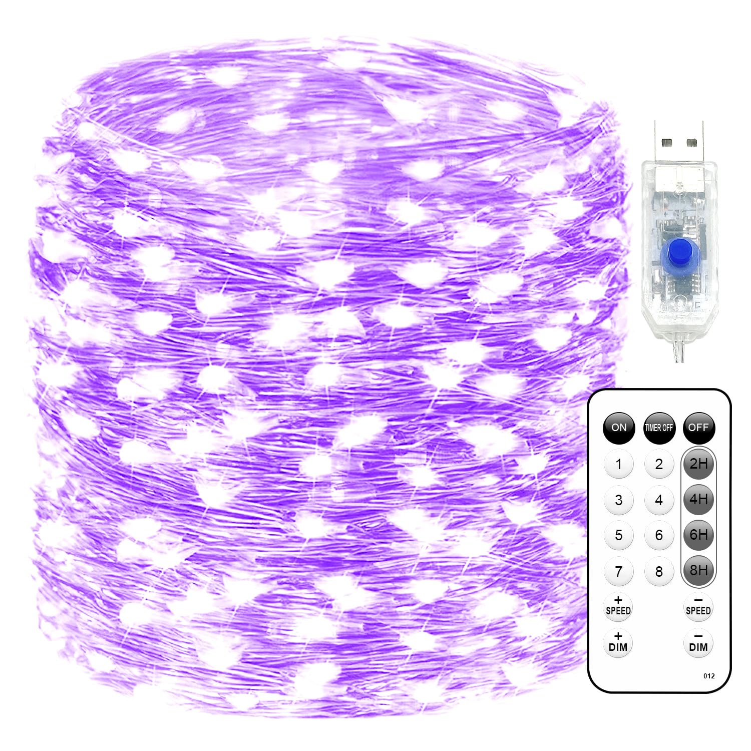 Photo 1 of Fairy Lights 66ft 200 LED USB Twinkle String Lights Plug in Silver Wire Lights with Remote and Timer 8 Modes Outdoor Waterproof Starry Lights DIY Party Wedding Christmas Decoration?Purple?
