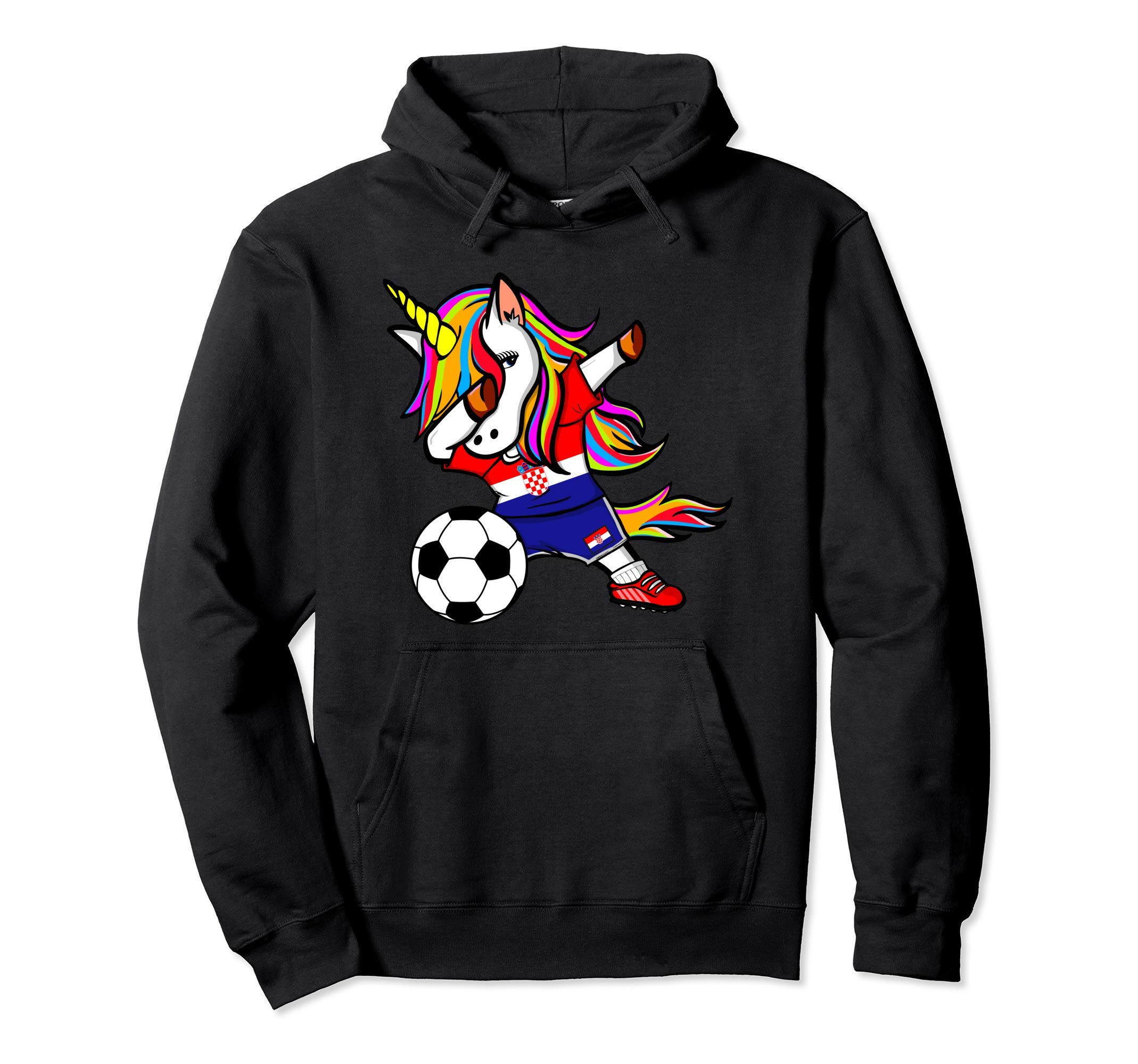 Funny Dabbing Unicorn Croatia Football Croatian Flag Soccer Pullover Hoodie