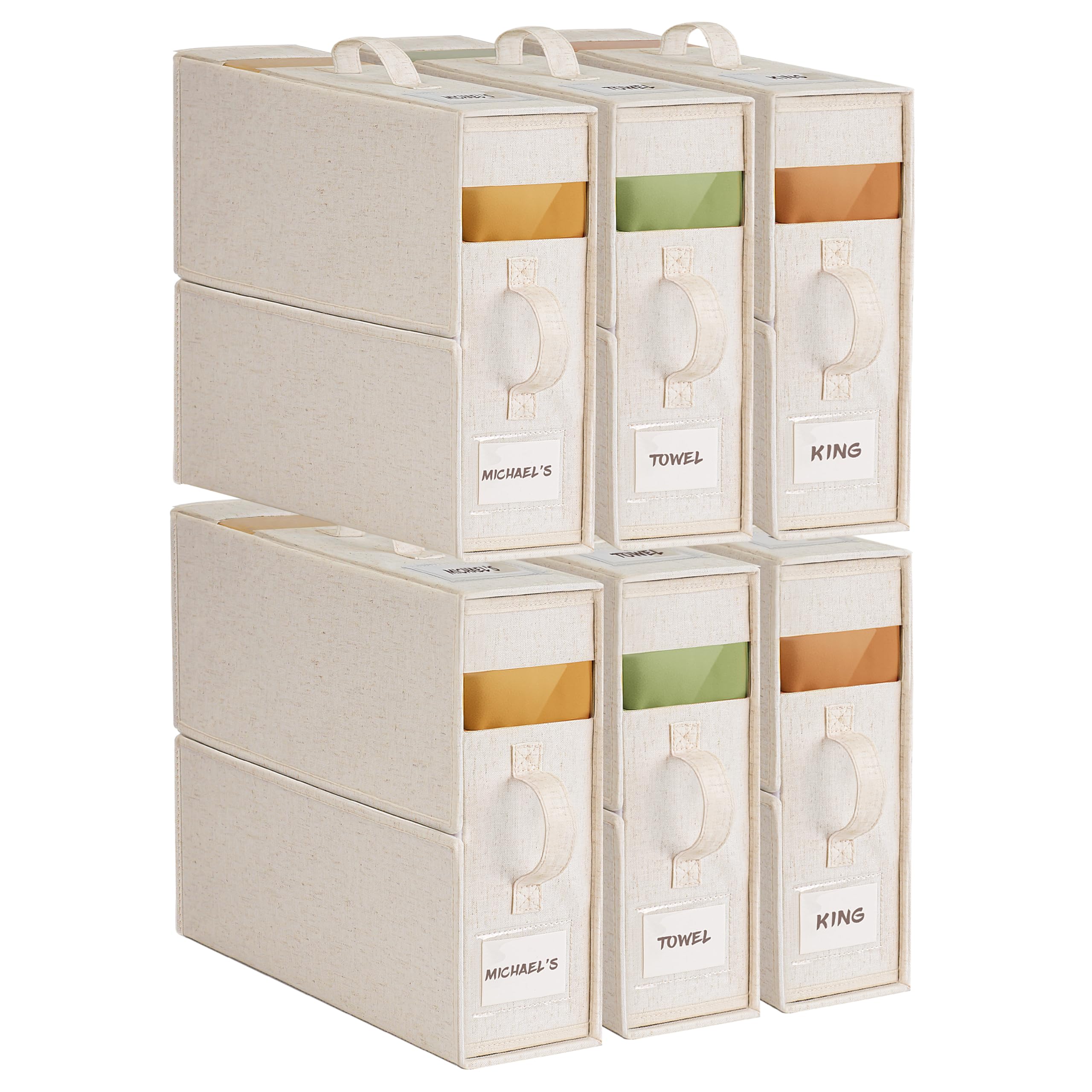 Photo 1 of **INCOMPLETE SET** 6Pack Linen Sheet Organizers for Linen Closet - King/Queen Size Bedding Storage Boxes with Clear Window | Foldable, Dustproof Sheet Storage Organizer for Blankets & Sheet Sets,Off-white