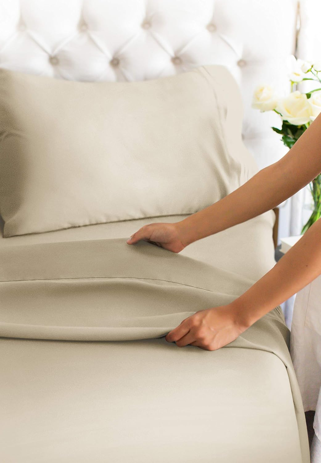Full Size Sheet Set - 4 Piece - Hotel Luxury Bed Sheets - Extra Soft - Deep Pockets - Easy Fit - Breathable & Cooling Sheets - Wrinkle Free - Comfy – Beige Tan Bed Sheets - Fulls Sheets – 4 PC: Home & Kitchen