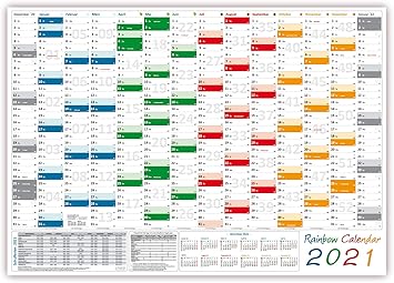 Rainbow Wall Calendar Wall Planner 2021 Folded Din A2 Format 420 X 594 Mm With 14 Months Complete Year Preview 2022 And Holiday Dates Holidays Of All German Federal States Amazon Co Uk Office Products kalender 2021 din a2