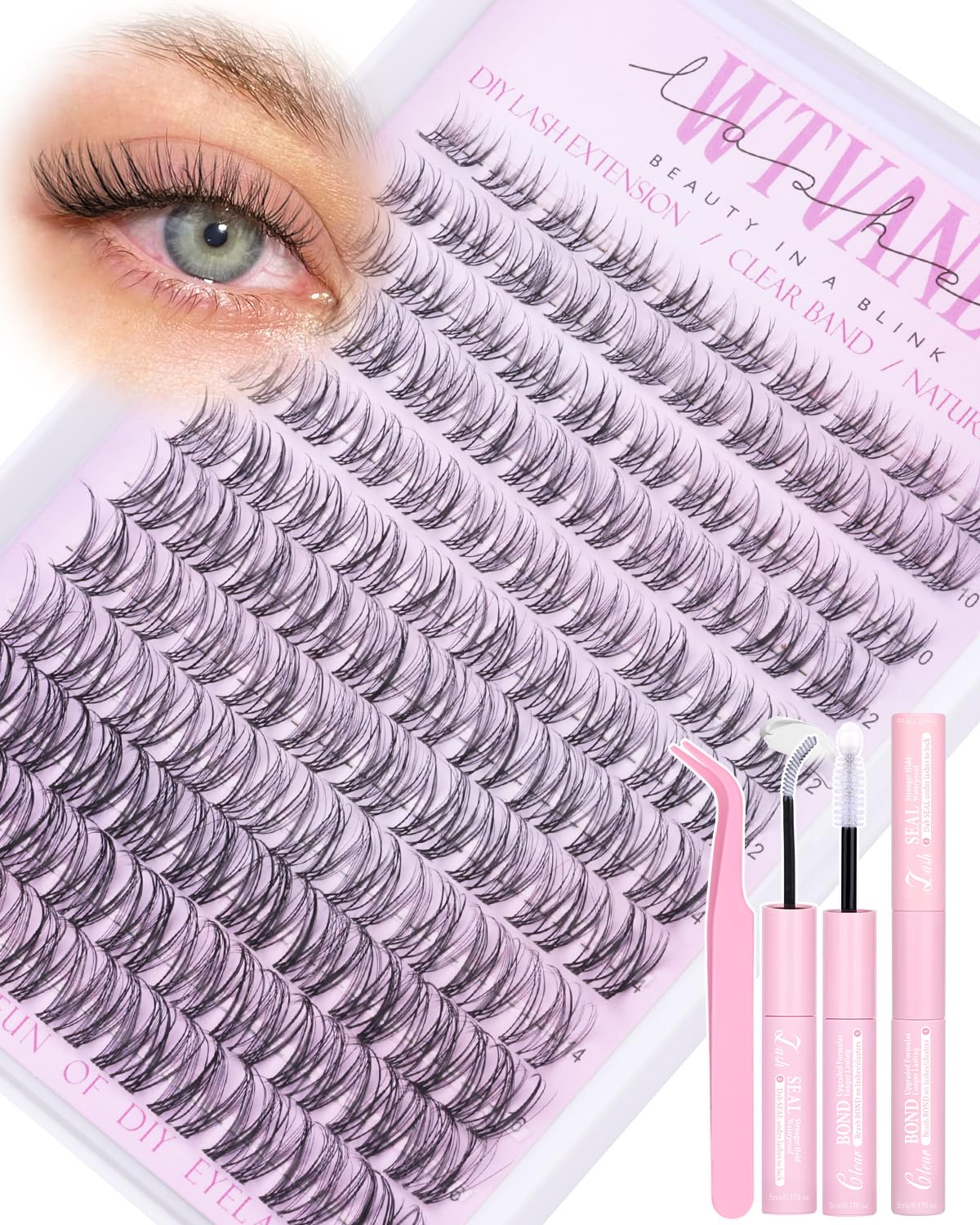 Photo 1 of *MINOR DAMAGE - USED*
Wispy Lash Clusters Kit Venus Invisible Band Eyelash Clusters 8-16mm Lash Extension Kit Natural Lashes Clusters Eyelash Extension Kit with Thin Band Lash Cluster Clear Lash Glue and Tweezers by Wtvane