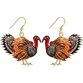 Thanksgiving Earrings for Womens, Enameled Xmas Holiday Jewelry Turkey Drop Dangle Earrings