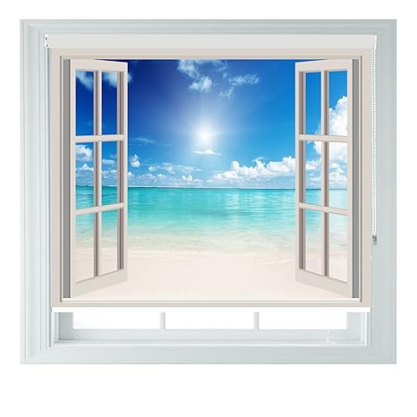 Window Beach View Made To Measure Black Out Roller Blinds For