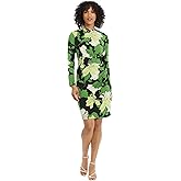 Maggy London Womens Long Sleeve Side Neck Drape Midi Dress