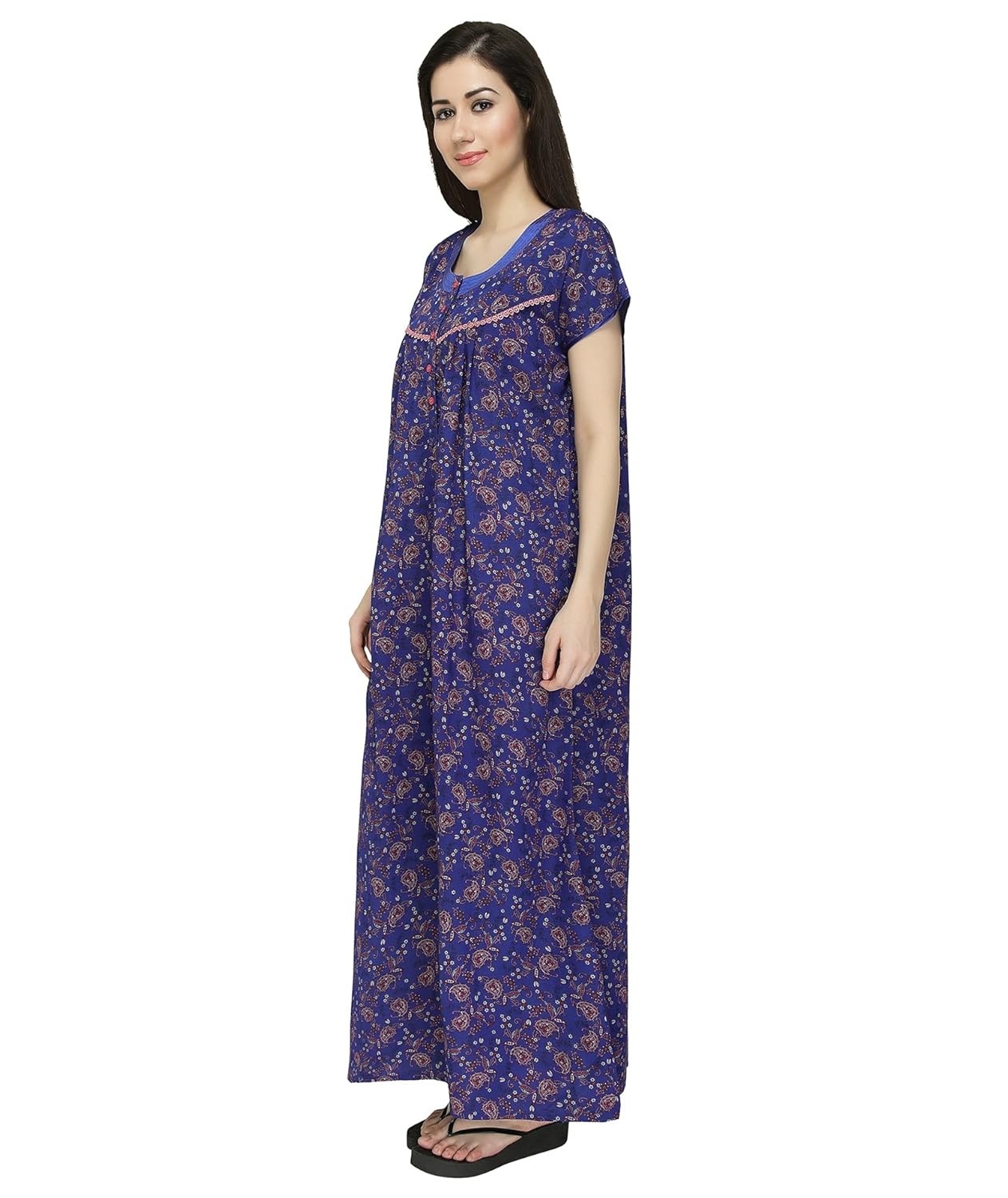 valentine women's blue cotton half sleeves nighty