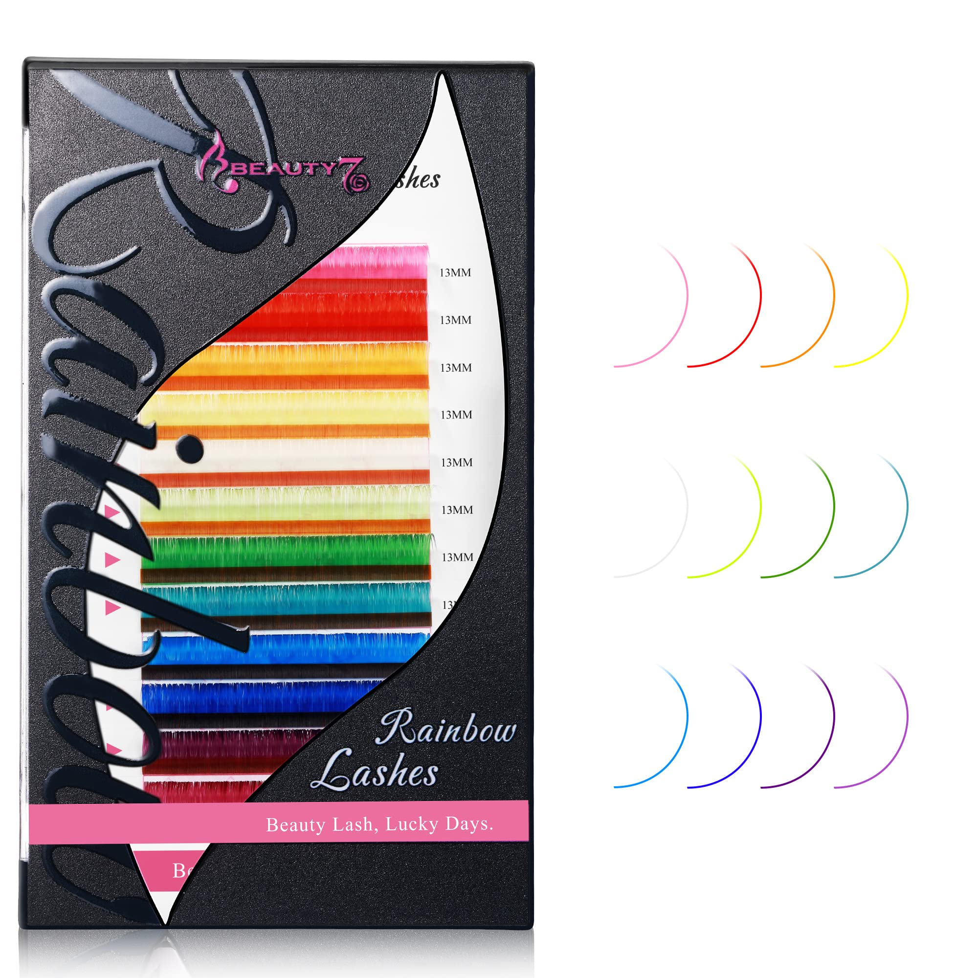 Individual Colored Lash Extensions 12 Colors,0.05mm D+ Curl Rainbow Eyelash 13mm,Pink Red Yellow White Green Blue Purple Faux Mink Russian Lashes Beauty7