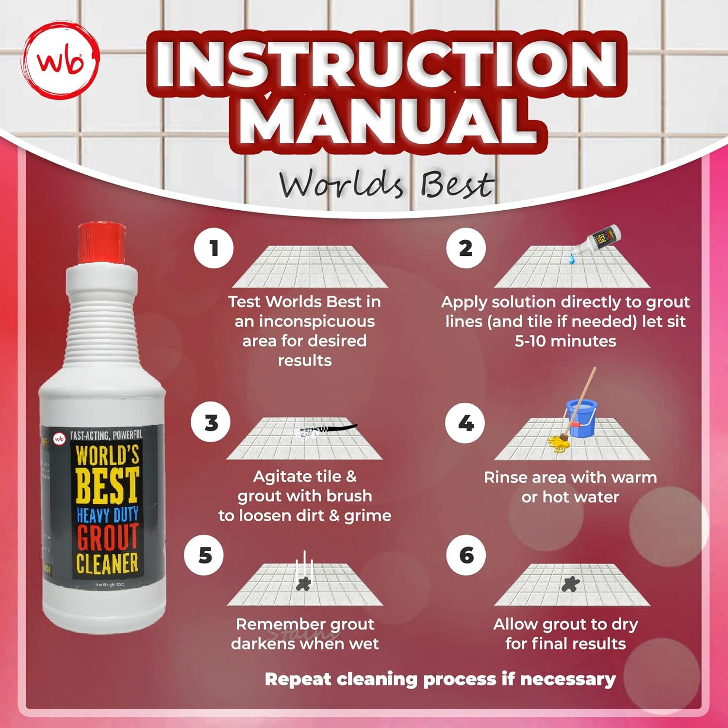 IT REALLY WORKS! World's Best Heavy Duty Grout Cleaner - Easy and Safe To Use on Ceramic and Porcelain Tile - Destroys Dirt and Grime With Ease - Safe For Colored Grout: Health & Personal Care