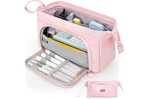 Vocuer pencil case big pencil pouch pencil box large pencil bag for school, pen cases for adults special pencil cases for girls cute aesthetic big capacity pencil bags with zipper(Pink)