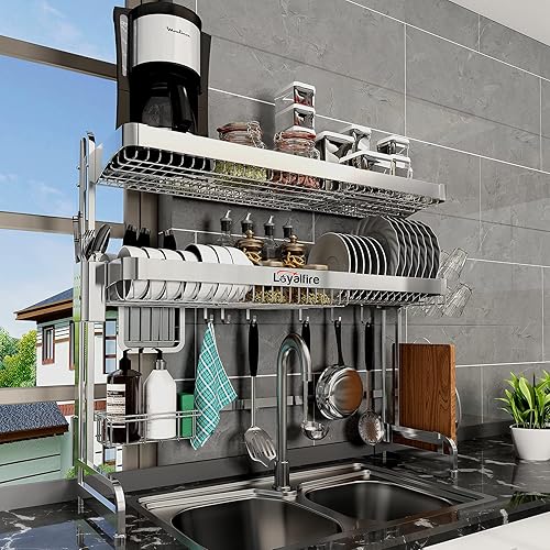 Over Sink Dish Drying Rack, Tier Adjustable Length to