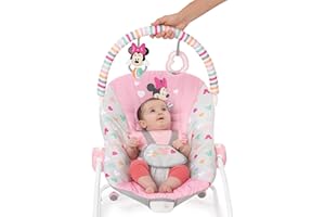 Bright Starts Disney Baby MINNIE MOUSE Infant to Toddler Rocker & Seat with Vibrations and Removable -Toy Bar, 0-30 Months Up to 40 lbs (Forever Besties)