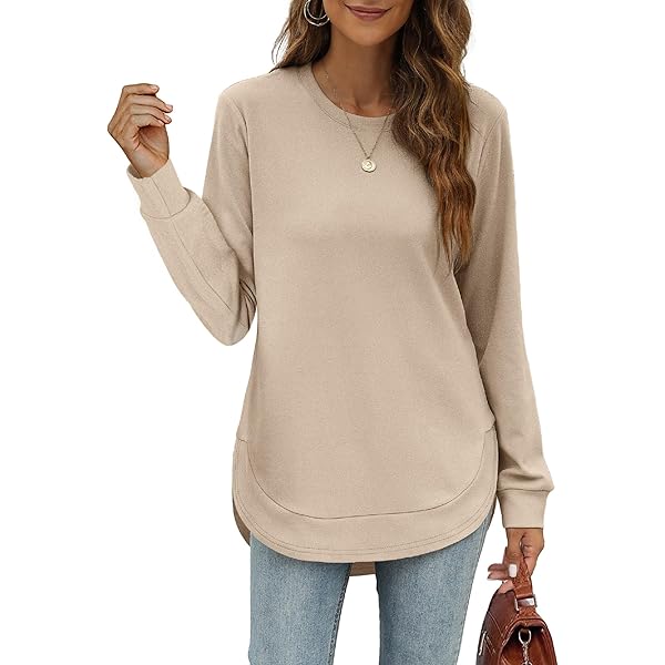 MISFAY Women's Long Sleeve Tunic Top - Casual Pocket Sweatshirt Blouse