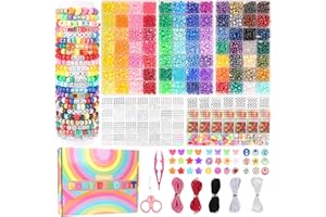 Pizooro 5 Boxes Pony Beads Bracelet Making Kit,3700 Pcs Kandi Bead for Friendship Bracelets Making with Letter Beads,Shaped Beads and Strings,84 Colors Rainbow Bracelet Beads for Craft,Birthday Gifts