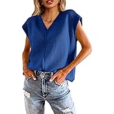Saodimallsu Women's V Neck Cap Sleeve Lightweight Knit Sweater Top