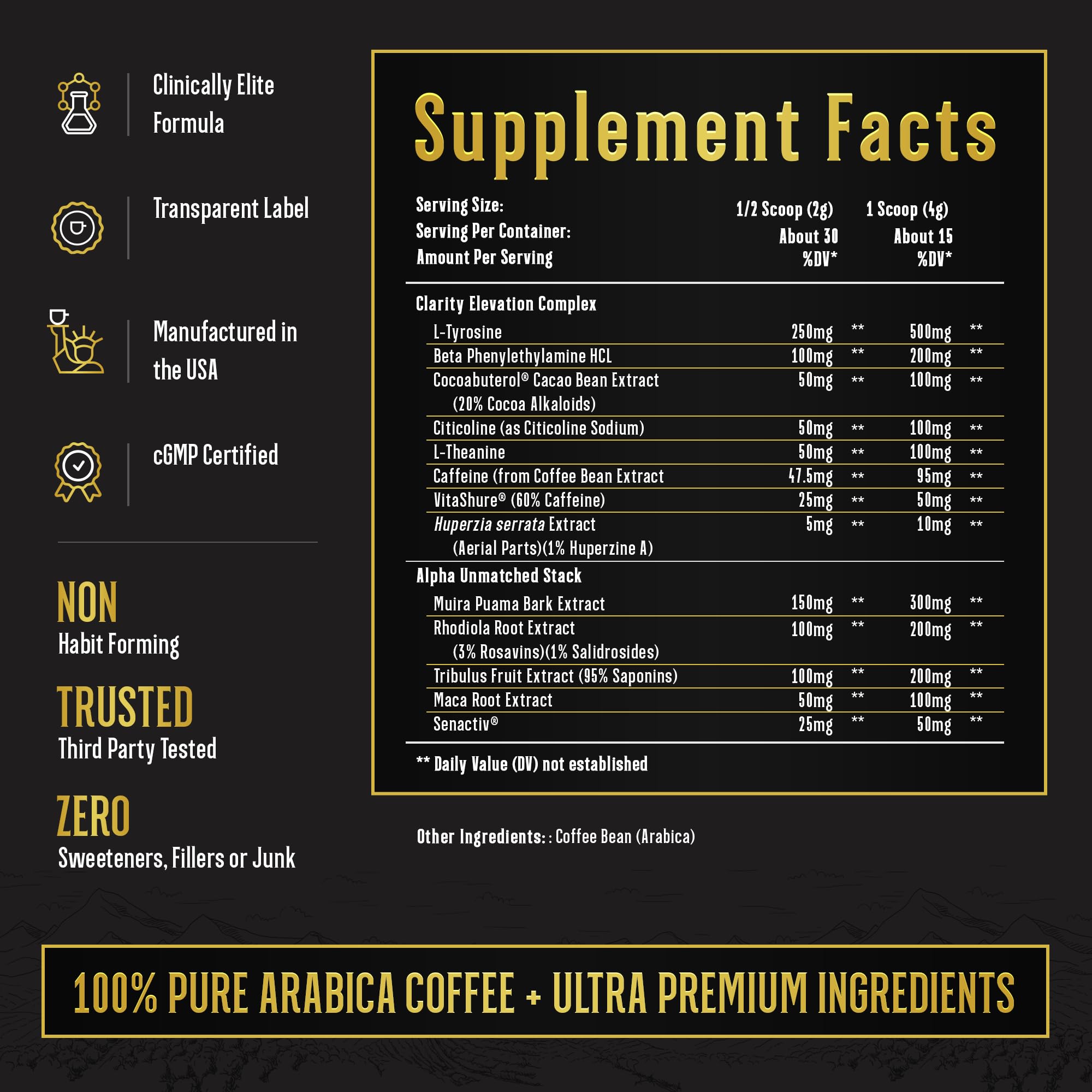 Alpha Grind – Instant Maca Coffee for Men + Natural Energy + Brain Nootropic for Ageless Clarity, Focus | Lean Muscle Building Growth & Size, 30SV
