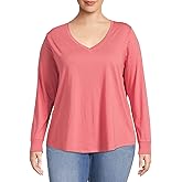 Terra & Sky Sheer Salmon(Pink) Women's Plus Size Long Sleeve V-Neck T-Shirt-(4X)