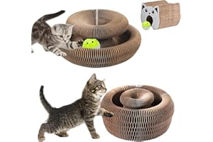 2PCS Kitty Kurlz Cat Magnetic Toy & Reversible Cardboard Scratcher - Collapsible Ball Track with Bell - Durable Eco-Friendly 