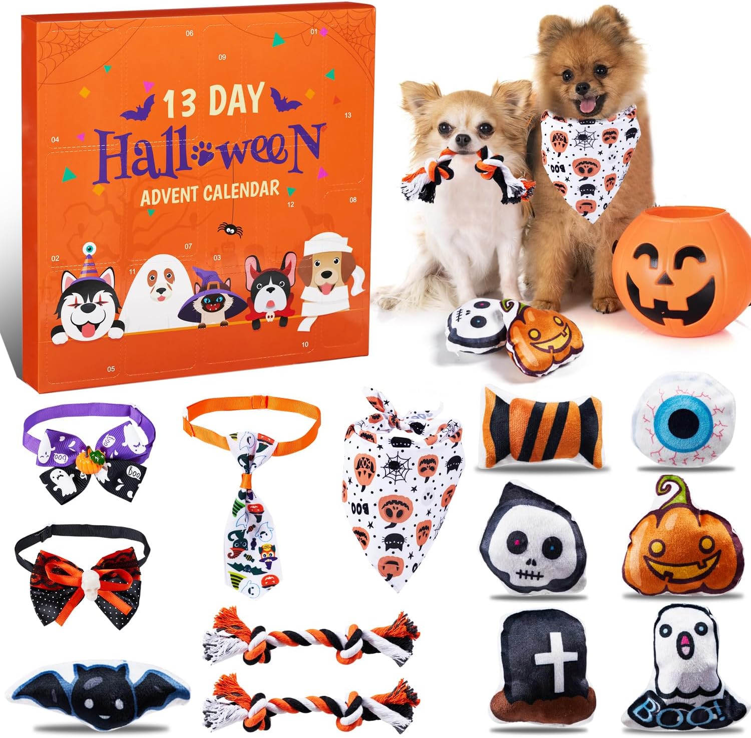 Advent Calendars - Larchio Halloween Advent Calendar for Dog, 13 Day Halloween Countdown Calendar Dog Halloween Toys with dog rope bandnas halloween squeaky toys for Small and Medium Dog