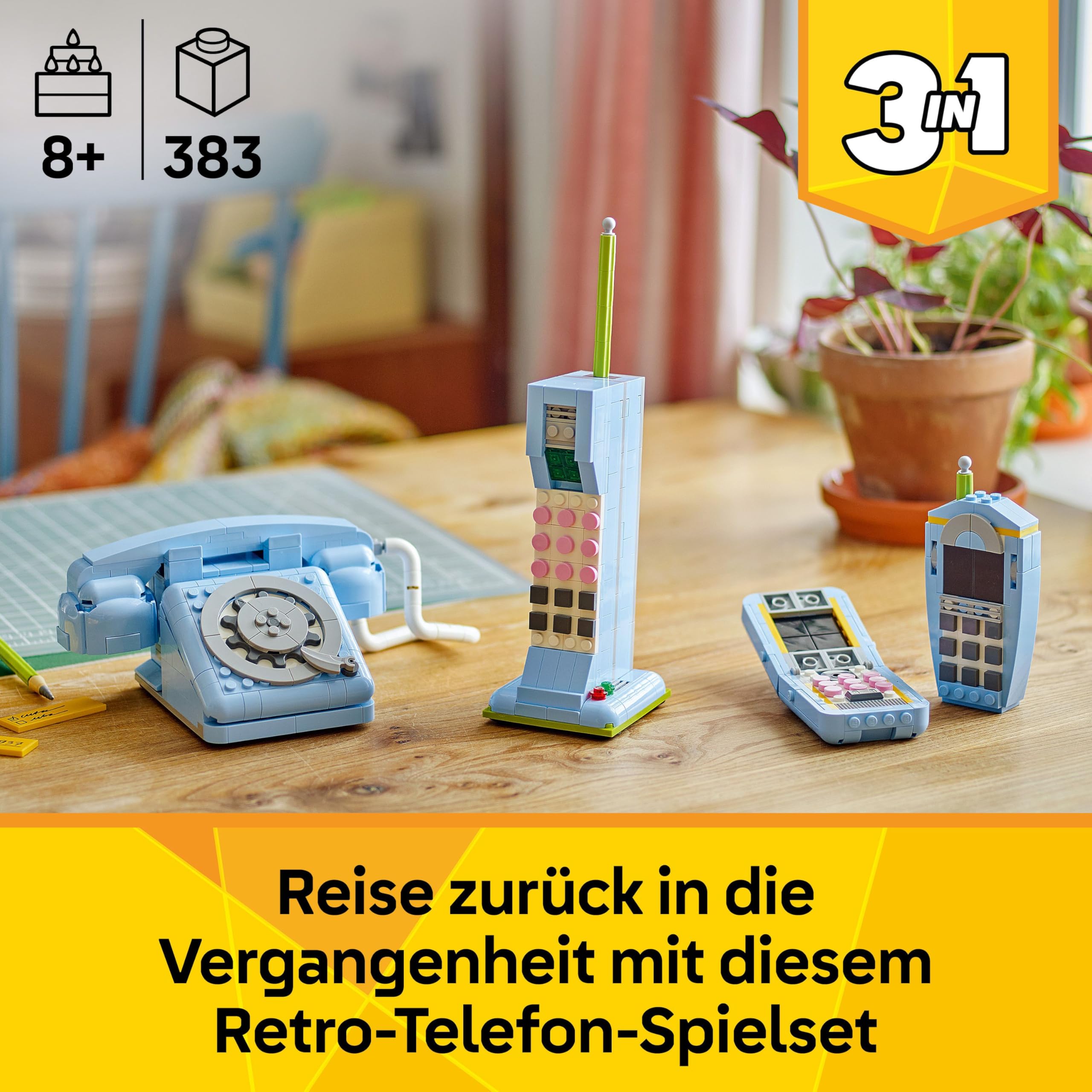 LEGO Creator 3in1 Retro Telephone Toy with Rotary Dial - Transforms into a 1980s Model or 2 Mobile Phones from the 2000s - Creative Gift for 8+ Year Old Girls & Boys - 31174 2