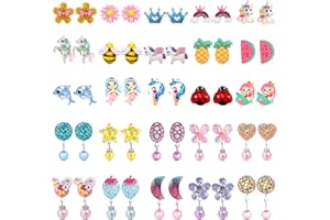 DEVIENG Clip On Earrings Hypoallergenic Clips Earrings Sets Suitable for Ages 4-12 Little Girls, Cute Small Clips On Earrings Jewelry Gifts Set for Girls
