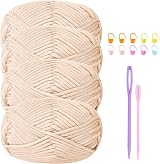 Renyiz Chunky Yarn Crochet Kit Beige 50g 10 Markers 2 Needles Beginners