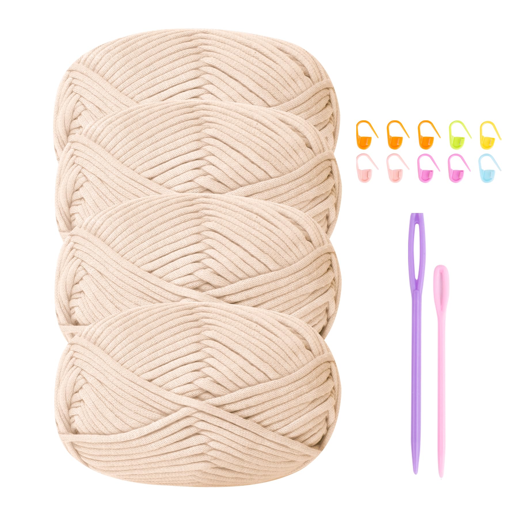 Chunky Yarn for Crochet Cotton Yarn for Crochet Chunky Wool 4x50g Crochet Yarn for Beginners Crochet Wool Knitting Yarn with Crochet Accessories Beige Yarn