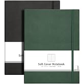 AHGXG Dotted Journal Notebook, 384 Pages, 100GSM, B5 (7.6'' &times; 10'') | 2 Pack, Leather Hardcover, for Journaling, Planning, Tracking (BlackGreen)