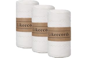 Likeecords 3 Skeins of 4mm Polyester Braided Macrame Cord 140Yard /426Feet,Elastic Yarn for Crocheting Bag Cord for DIY Crafts,Plant Hangers, Bag, and Home Decorations (Snow White)