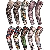 Boao 20 Pcs Men's Cooling Arm Sleeves Long Fingerless Arm Cover Anti Slip UV Protection Sun Temporary Tattoo Sleeves