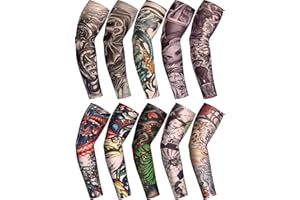 Boao 20 Pcs Men's Cooling Arm Sleeves Long Fingerless Arm Cover Anti Slip UV Protection Sun Temporary Tattoo Sleeves