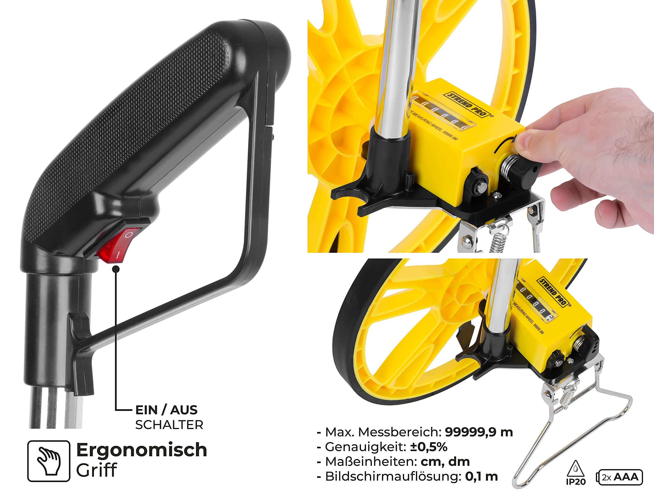 STREND PRO Entfernungstrecken Messrad 0-9999 meter | Messrad Meterzähler zur genauen Messung von Linien, Flächen, Messgerät Entfernung, Messwerkzeug… 3