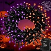 FairyGlim Purple&amp;Orange Halloween Lights, 33FT 100 LED Outdoor String Light with Timer &amp; 8 Modes, 3AA Battery Operated Waterproof String Light for Outdoor and Indoor Halloween Decor