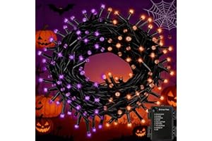 FairyGlim Purple&Orange Halloween Lights, 33FT 100 LED Outdoor String Light with Timer & 8 Modes, 3AA Battery Operated Waterproof String Light for Outdoor and Indoor Halloween Decor