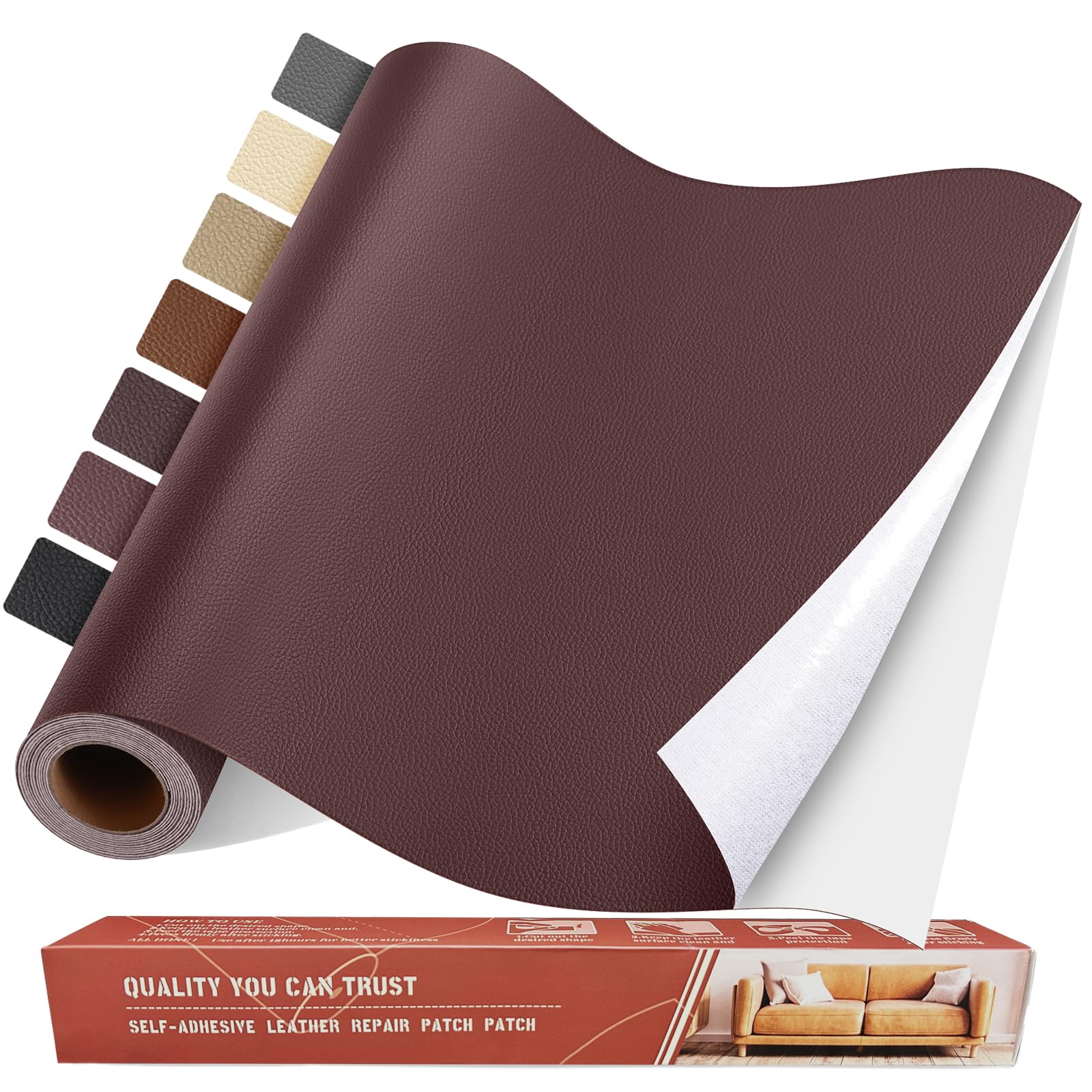 Photo 1 of Self Adhesive Leather Repair Patch Kit, 31.5 in x 16 in Large Vinyl Leather Repair Tape for Furniture, Car Seat, Couch, Sofa, Chair Reddish Brown