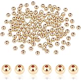 PH PandaHall 5mm 14K Gold Plated Beads, 150pcs Smooth Round Bead Long-Lasting Plated Small Spacers Seamless Ball Beads for Summer Hawaii Stackable Necklace Bracelet Jewelry Crafts Making