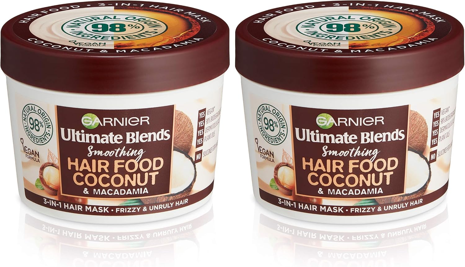 Garnier Ultimate Blends Hair Food Coconut Oil 3-in-1 Frizzy Hair Mask Treatment 390ml Dual Pack, red, 780 ml (Pack of 1)