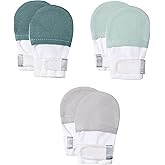 HAPIU Baby No Scratch Mittens Stay On, 100% Cotton Breathable, Adjustable Infant Gloves for Boys Girls, Newborn - 12 M