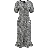 Hobemty Women's Tweed Dress Short Sleeve 2025 Elegant Wedding Cocktail Bodycon Midi Fishtail Dresses