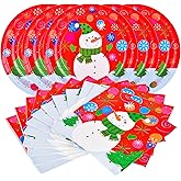 Gatherfun Christmas Party Supplies Christmas Snowman Disposable Paper Dinner Plates and Napkins for Party decorations, Serve 20