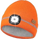 Etsfmoa Reflective Stripe Hat with Light,Fleece Lined Beanie for Men and Women,Type-c Rechargeable High Visibility LED Cap