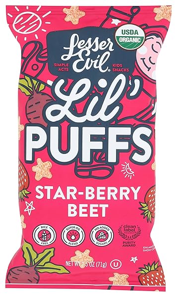 LESSEREVIL ORGANIC STRAWBERRY BEET LIL’ PUFFS, 2.5 OZ