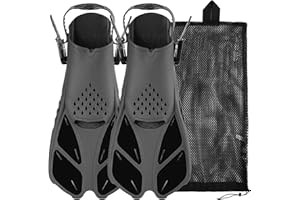 Sugaroom Swim Fins Open Heel, Adjustable Snorkel Fins Diving Fins with Mesh Bag, Snorkeling Gear Flippers Travel Size Short Flippers for Lap Swimming Scuba Dive Adult Men Women Kids
