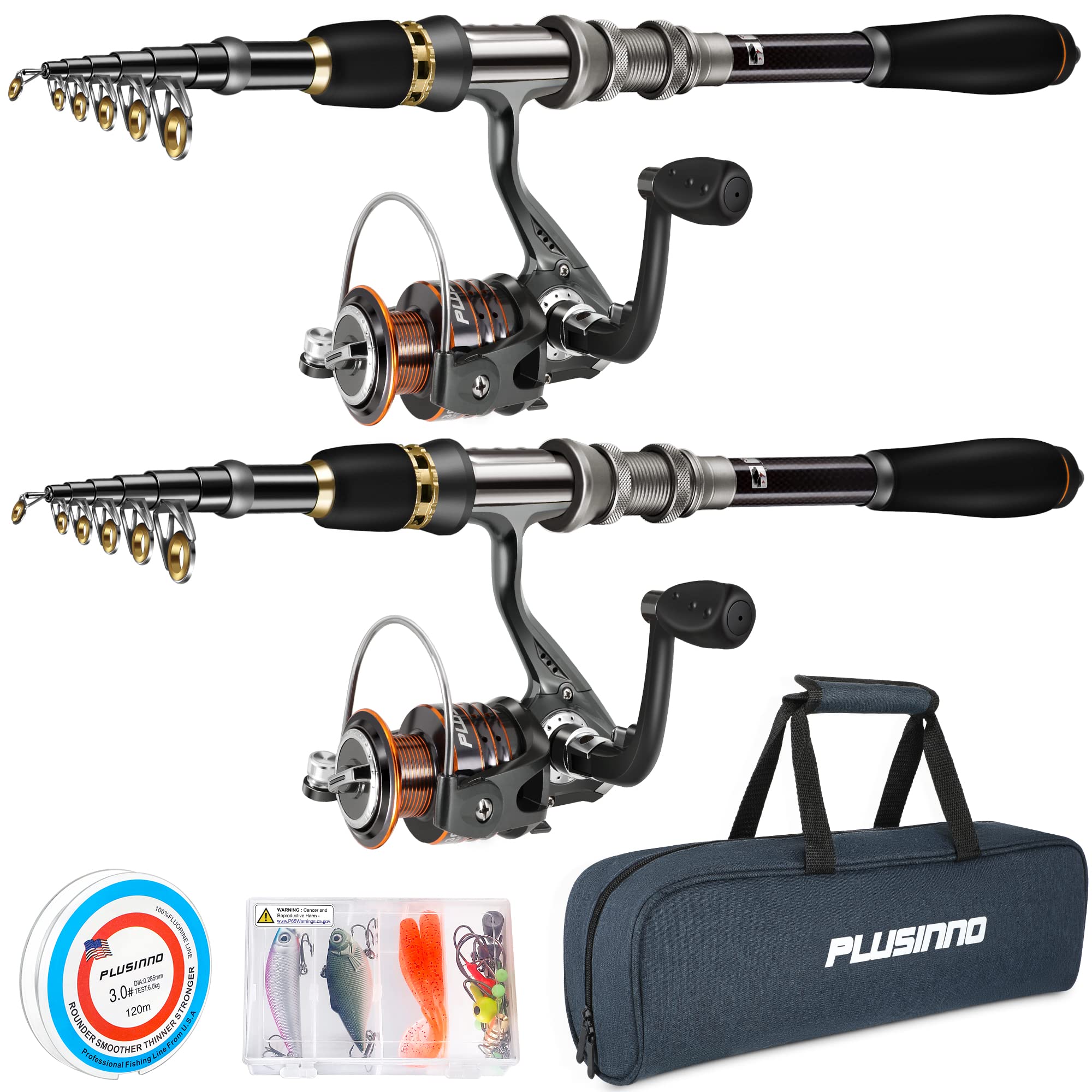 Photo 1 of PLUSINNO Fishing Rod, Telescopic Fishing Rod and Reel Combo, Collapsible Travel Fishing Pole Rod Starter Kit, Carbon Fiber Fishing Rods and 12 +1 Bearings Stainless Steel, Fishing Gifts for Men Adults