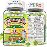 NEVISS Kids 4+ & Teens Super Greens 40-in-1 Gummies w/Multivitamin, Omega3 Iron, D3K2, Picky Eater Organic Super Fruits Veggies Superfood Gummy, Mushroom, Lutein | Immune Bone Brain Energy, Sugar Free