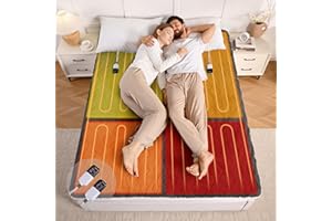 Bearhug Multi-Zone Electric Heated Mattress Pad Queen Size, Dual Control Bed Warmer with Memory & 11 Heat Level, 1-9H Auto Off, Individual Body &Feet Settings, Deep Pocket ETL Certified, Machine Wash