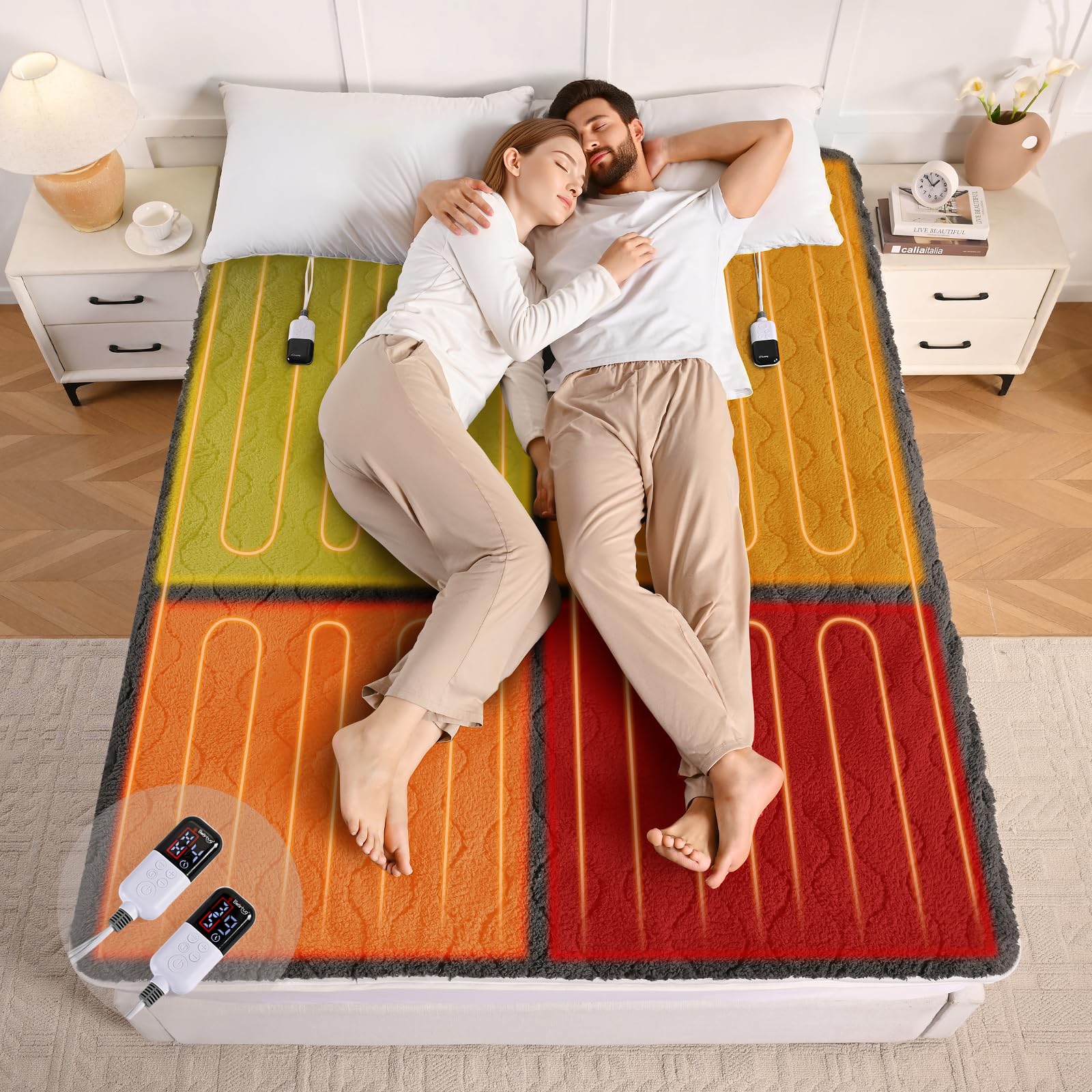 Photo 1 of **FACTORY SEALED** Bearhug Multi-Zone Electric Heated Mattress Pad Queen Size, Dual Control Bed Warmer with Memory & 11 Heat Level, 1-9H Auto Off, Individual Body &Feet Settings, Deep Pocket ETL Certified, Machine Wash